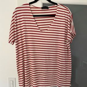 hatch brand red and cream stripe top.